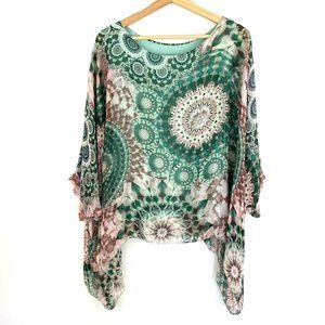 Gigi Moda Top Kimono Made In Italy 100% Silk Mandala Print